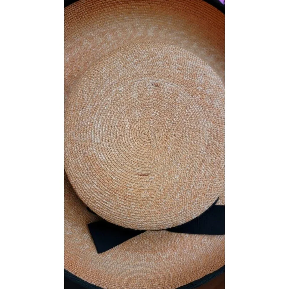 Talbots Straw Boater Hat with Black Bow – Classic Wide Brim Summer Hat - Picture 5 of 5
